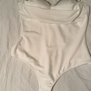 Fashion Nova White Rhinestone Bodysuit